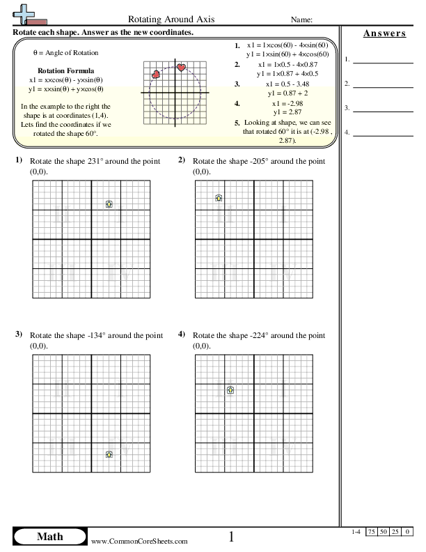Algebra Worksheets - Rotating Around Axis worksheet